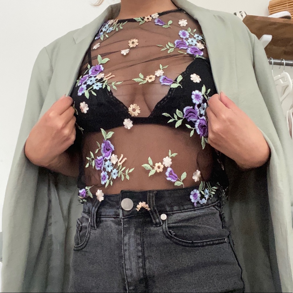 Urban Outfitters Floral Mesh Top